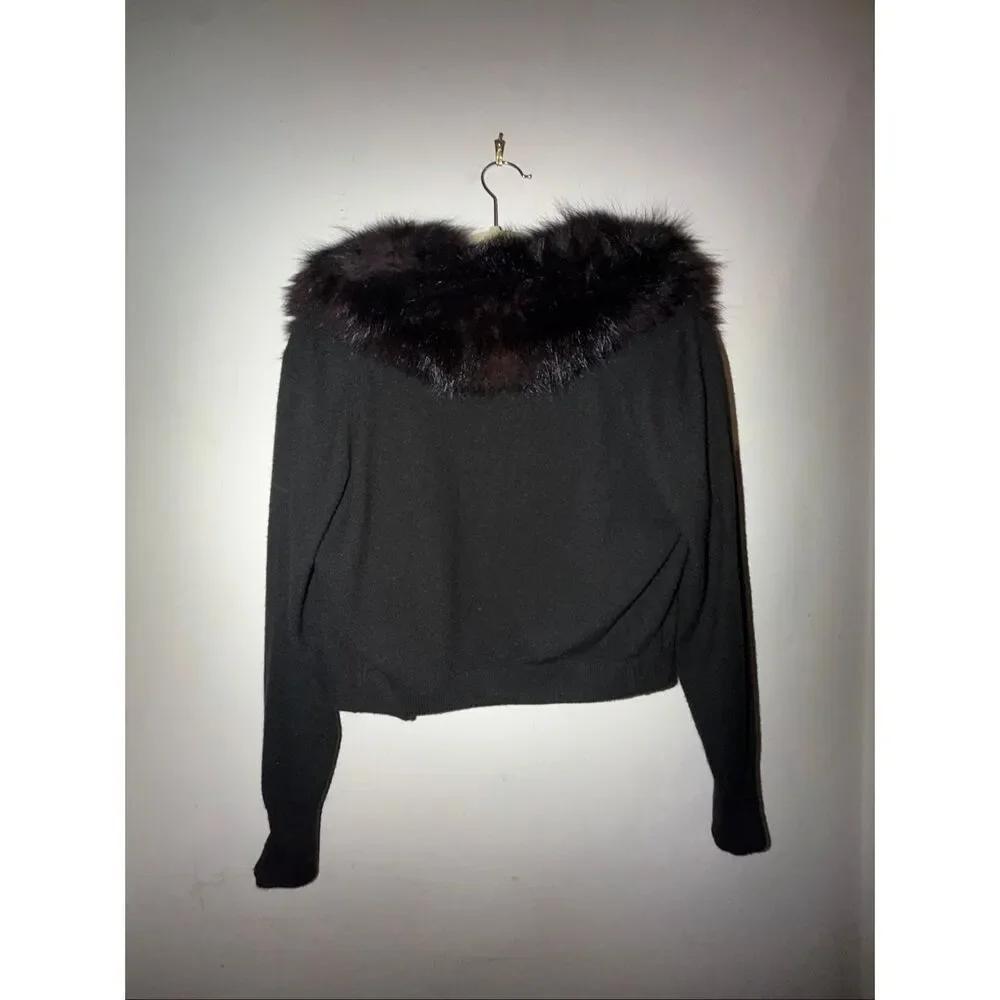 Black cardigan with dark brown fur and jewel at bottoms size S/M